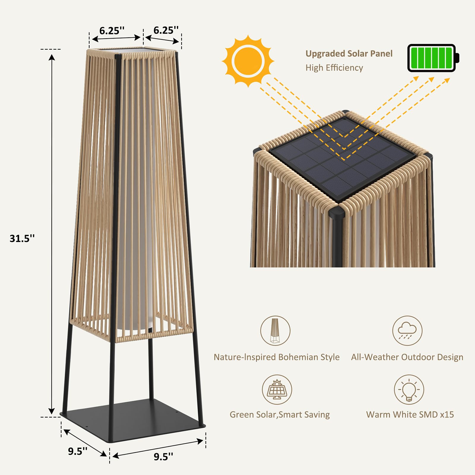 Solar Rattan Outdoor Floor Lam - đánh giá và giá Solar Lamp
